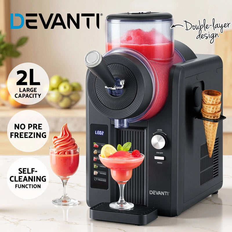 Devanti 6in1 Slushie Machine Ice Cream Maker 2L Frozen Smoothies Milkshake Black