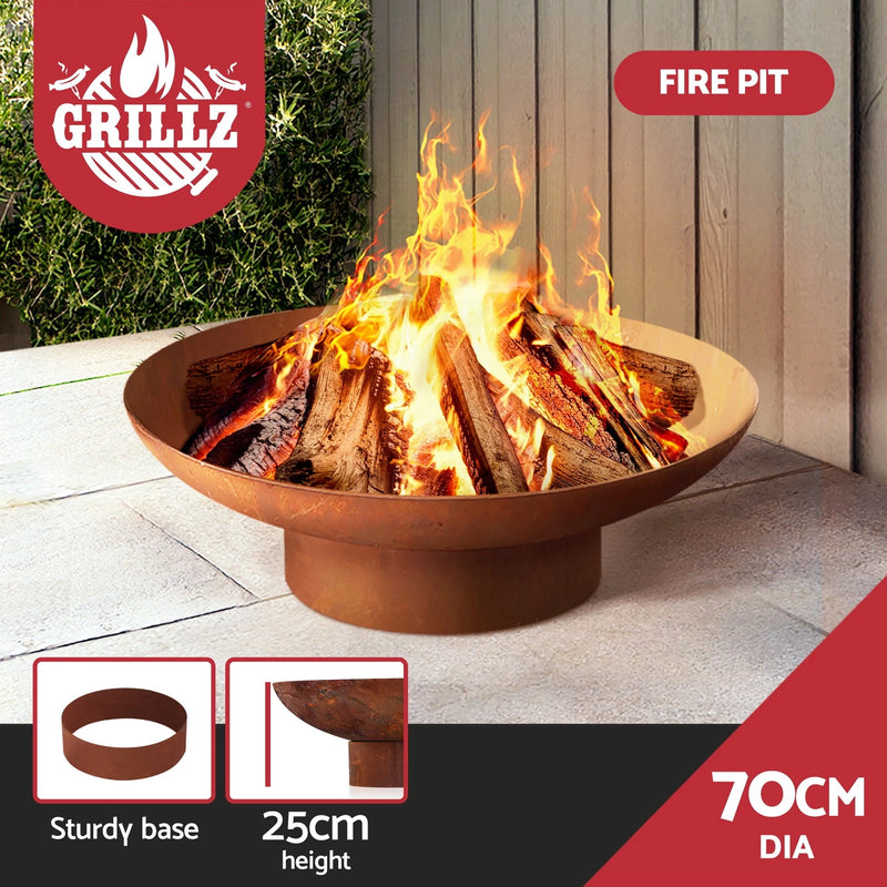 Grillz Fire Pit Charcoal Vintage Campfire Burner Rust Outdoor Steel Bowl 70CM