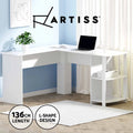 Artiss Computer Desk Shelf Cabinet L-Shape Home Office Study Table White 136CM