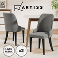 Artiss 2x Dining Chairs Kitchen Chair Retro Vintage Linen Fabric Steel Legs Grey