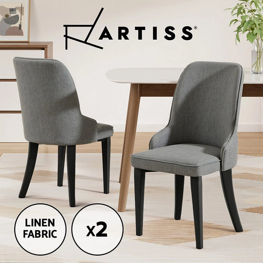 Artiss 2x Dining Chairs Kitchen Chair Retro Vintage Linen Fabric Steel Legs Grey