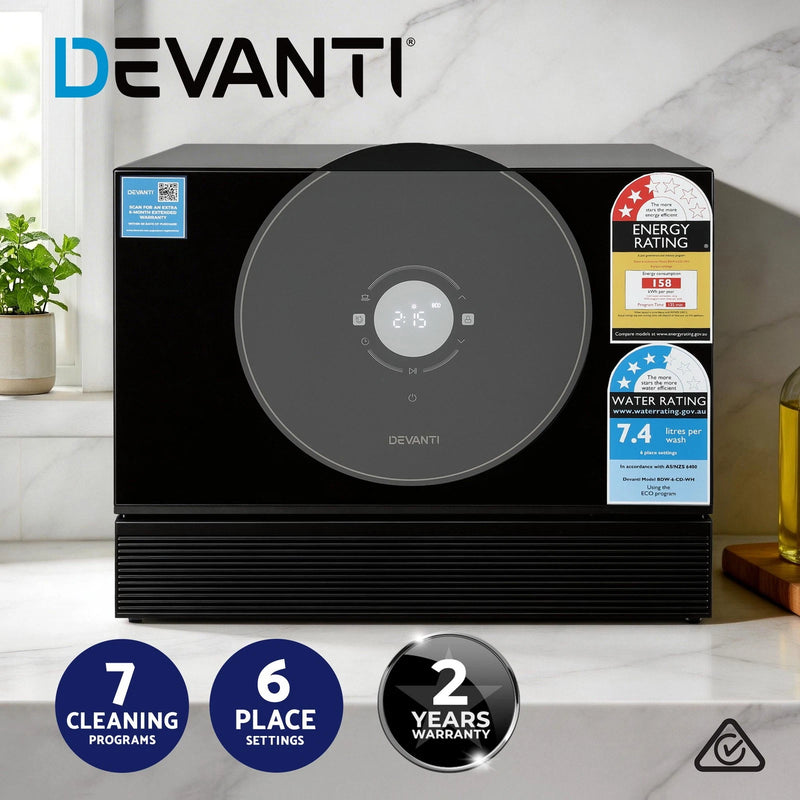Devanti 6 Place Setting Benchtop Dishwasher Compact Built-in Portable Kitchen RV