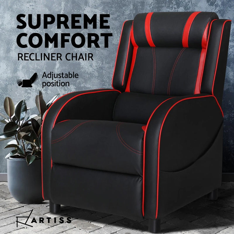 Artiss Recliner Chair Gaming Racing Armchair Lounge Sofa Chairs Leather Black