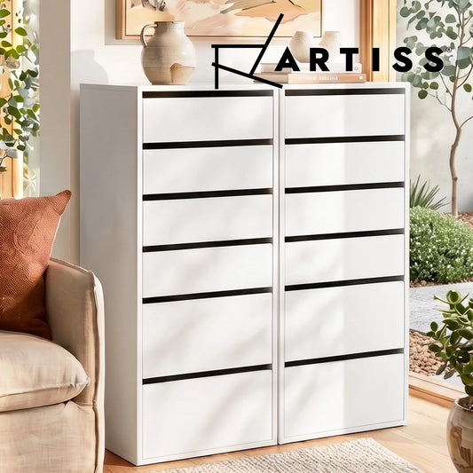 Artiss 2x Chest of 6 Drawers Dresser Tallboy White