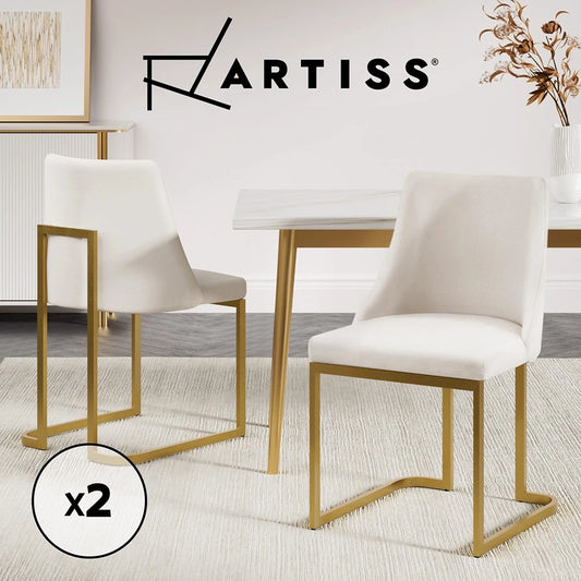 Artiss 2x Dining Chairs Cafe Chair Kitchen Modern Linen Semi-circle Frame Beige