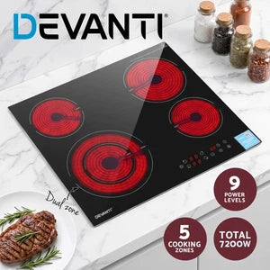 Devanti Ceramic Cooktop Electric Hob Dual Zone Touch Control 7600W Black