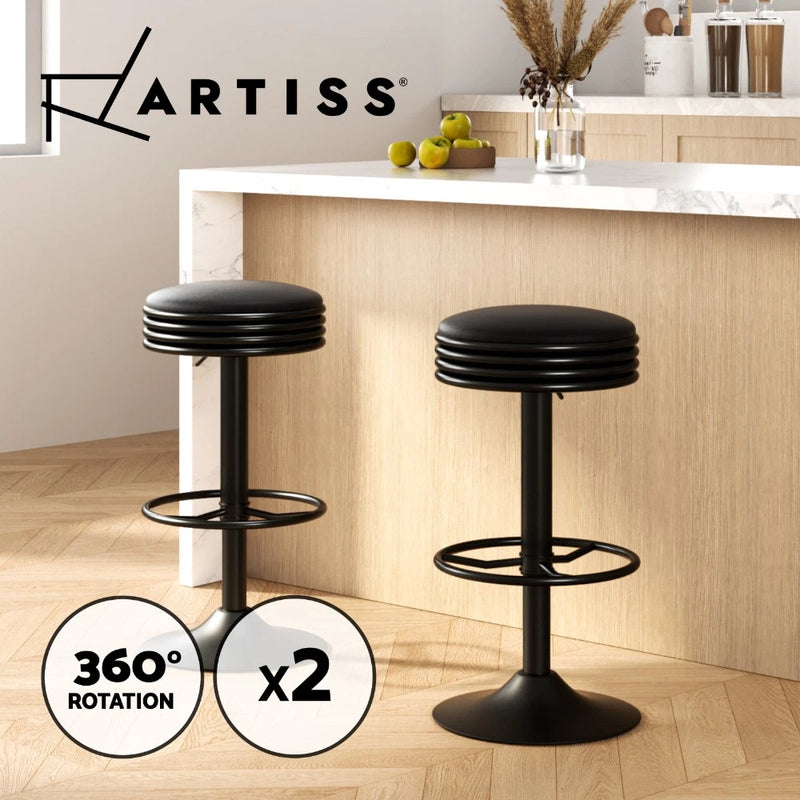 Artiss 2x Bar Stools Kitchen Dining Chairs Leather Padded Stool Gas Lift Black