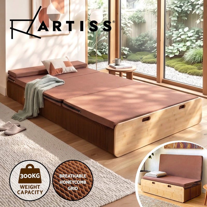Artiss Folding Kraft Paper Bed Frame Mattress Pillow 300kg Capacity 200x120cm