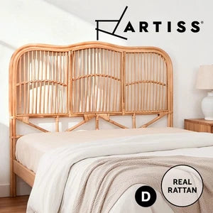 Artiss Bed Head Headboard Rattan Bed Frame Bedroom Base DOUBLE Size Pine NERO