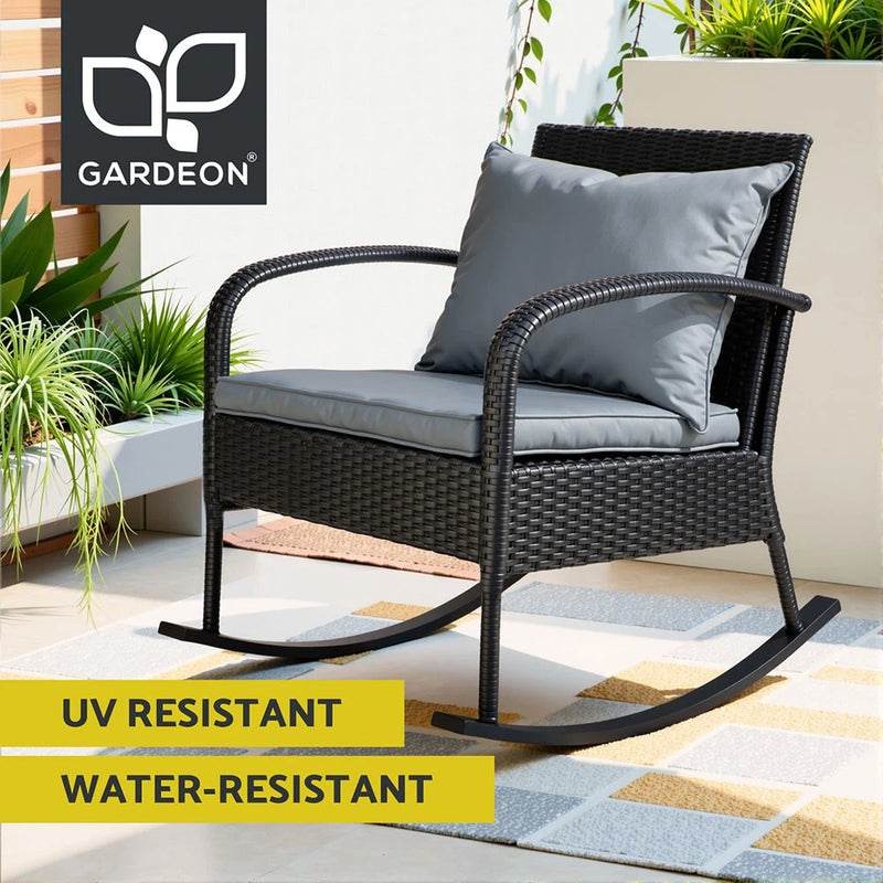 Gardeon Rocking Chair Wicker Outdoor Furniture Garden Patio Lounge Setting Black