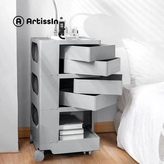 Artiss Storage Trolley Bedside Table 5 Tier Drawers Cart Boby Replica Grey