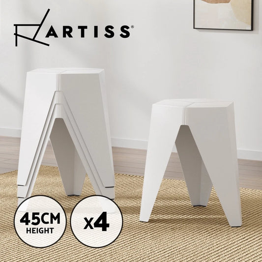 Artiss 4x Puzzle Stool Plastic Bar Stools Stackable Foot Stool Side Table White