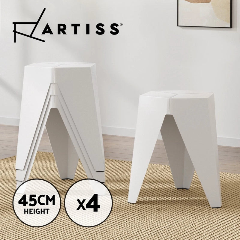 Artiss 4x Puzzle Stool Plastic Bar Stools Stackable Foot Stool Side Table White