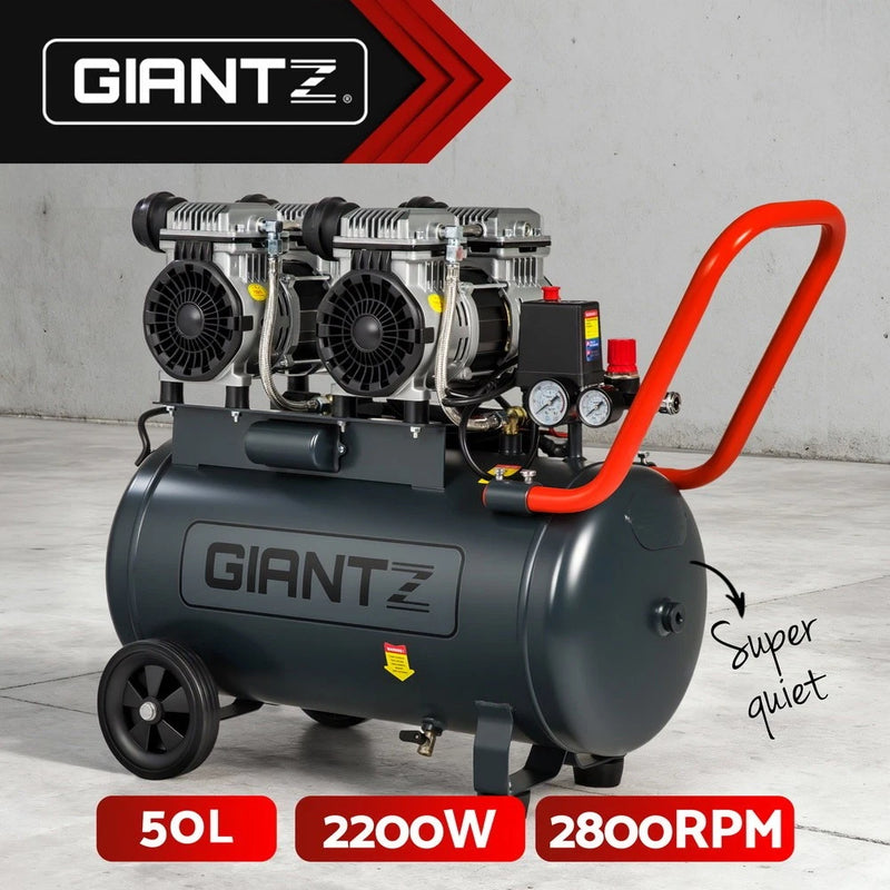 Giantz 50L Air Compressor Quiet 3.0HP Oil-Free Portable Tyre Inflator 200L/Min