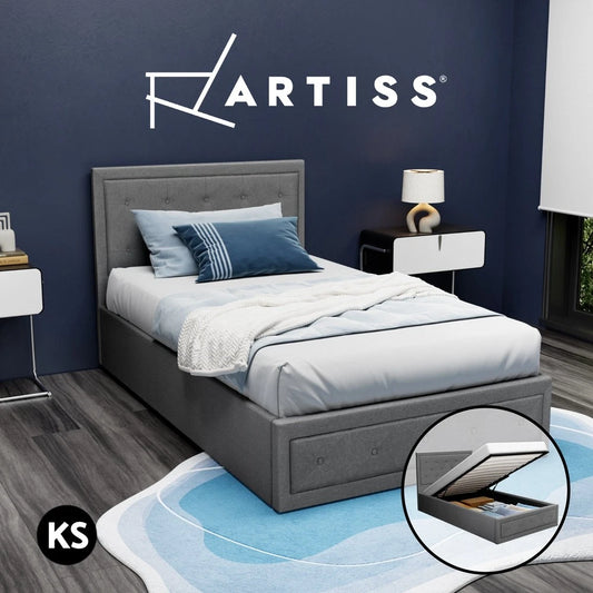 Artiss Bed Frame KING SINGLE Size Gas Lift Storage Mattress Base Wooden Grey