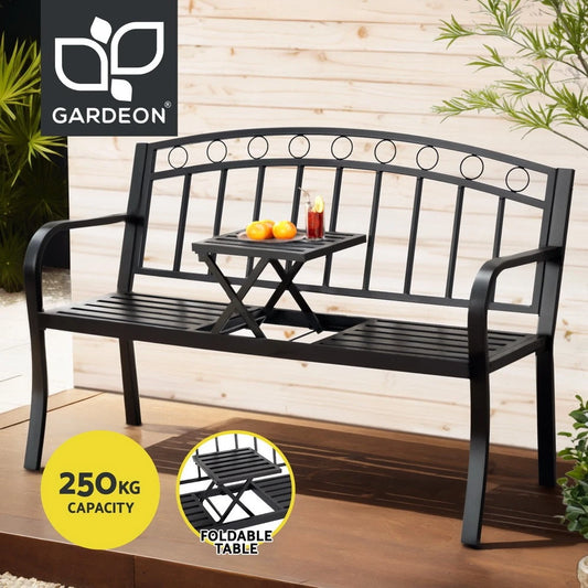 Gardeon Outdoor Garden Bench Seat Loveseat Steel Foldable Table Patio Furniture
