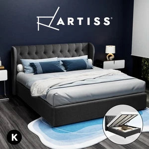 Artiss Bed Frame KING Size Gas Lift Storage Mattress Base Wooden Charcoal ISSA