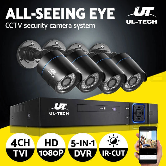 UL-TECH 1080P Security Camera System 4CH DVR with 4 CCTV Bullet Cameras