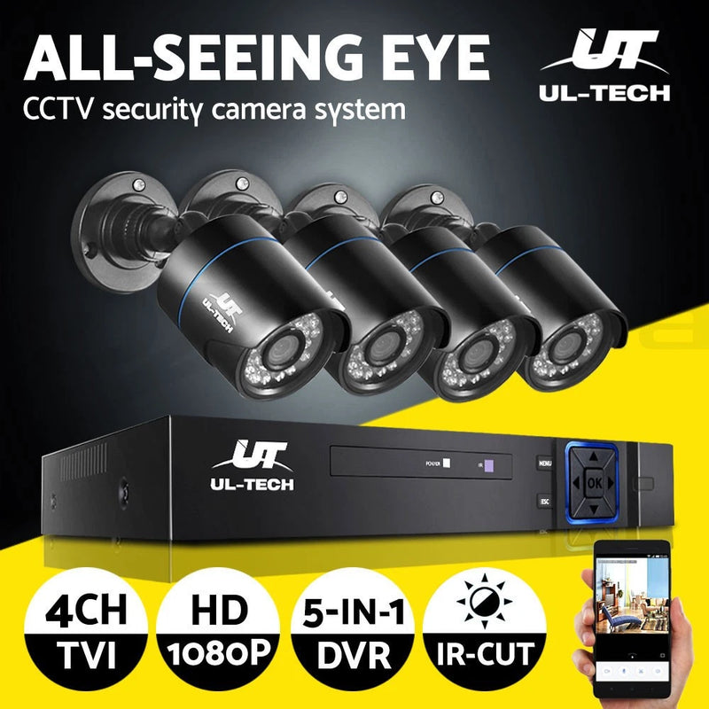 UL-TECH 1080P Security Camera System 4CH DVR with 4 CCTV Bullet Cameras