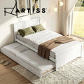 Artiss SINGLE Bed Frame with Trundle Solid Wood Toddler Bunk Bed with Headboard White
