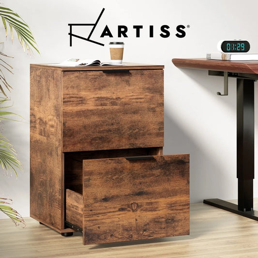 Artiss Filing Cabinet Files Storage Office Shelves File Organiser Brown 2 Drawer