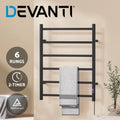 Devanti Heated Towel Rail 6 Round Bars with Timer Electric Heater Warmer Rack