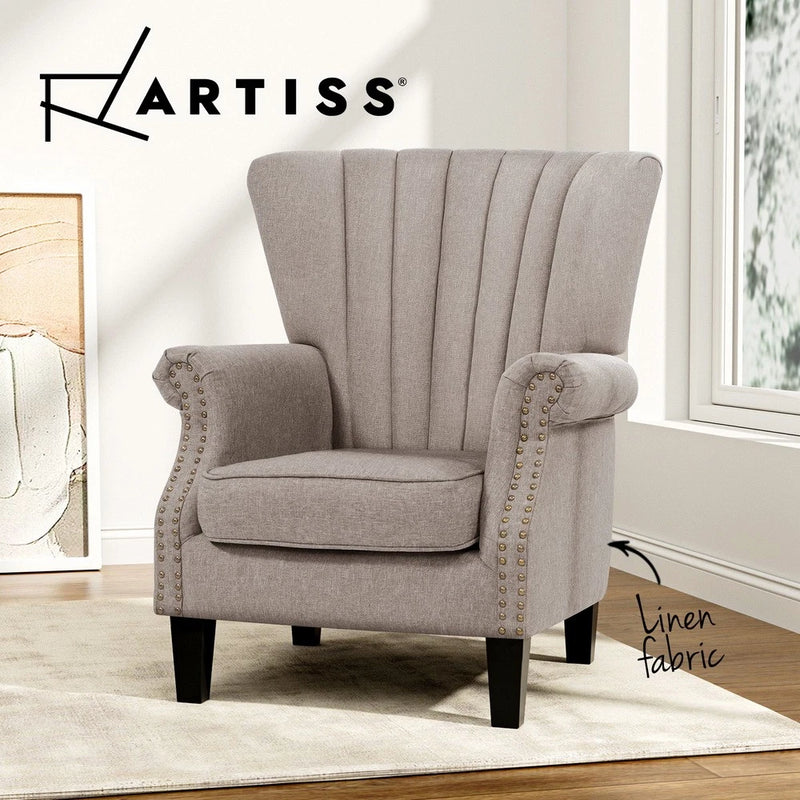 Artiss Armchair Lounge Chair Accent Chairs Armchairs Fabric Single Sofa Beige