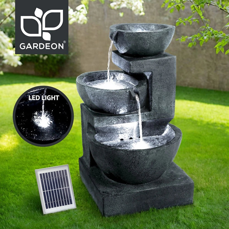 Gardeon Solar Fountain Water Feature Bird Bath Outdoor LED Lights 3-Tier Blue