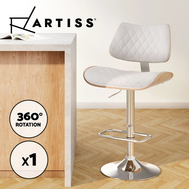 Artiss Bar Stools Kitchen Dining Chairs Gas Lift Stool Wooden Leather White