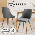 Artiss 2x Dining Chairs Retro Chair Cafe Kitchen Fabric Seat Wooden Legs Grey
