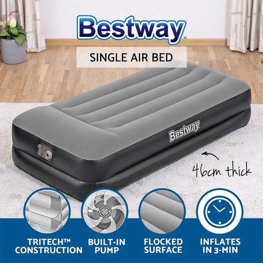 Bestway SINGLE Air Mattress Inflatable Bed Built-in Pump Camping