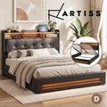 Artiss DOUBLE Bed Frame Gas Lift Storage LED Lights Charging Station Headboard