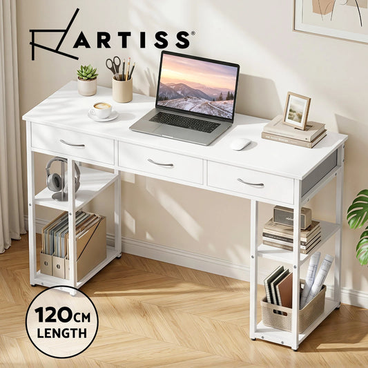 Artiss Computer Desk Drawer Shelves Home Office Study Table 120CM White