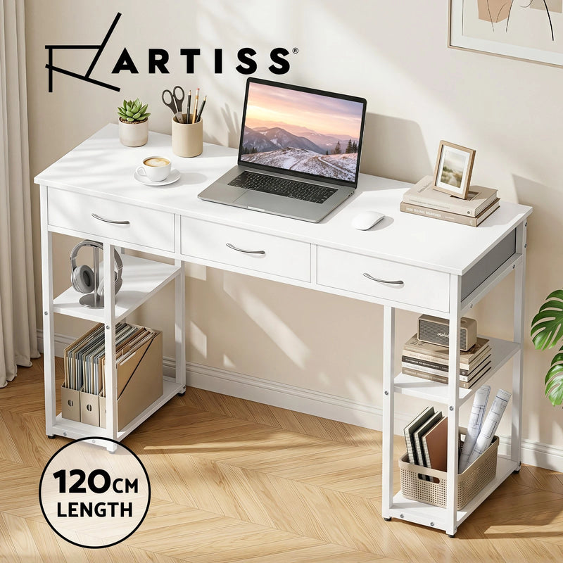 Artiss Computer Desk Drawer Shelves Home Office Study Table 120CM White