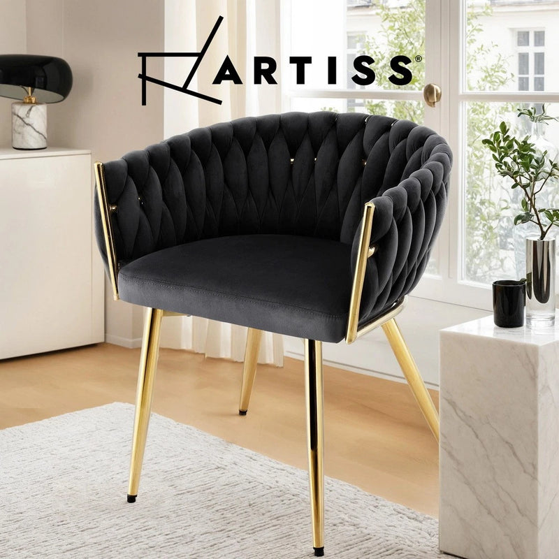 Artiss 1x Dining Chair Armchair Cafe Lounge Vanity Chairs Velvet Weaving Black