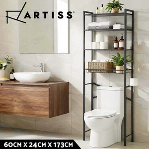 Artiss Over Toilet Bathroom Storage Rack Space Saving 4 Tier Organiser Black