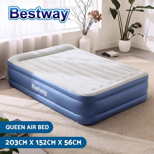 Bestway Air Mattress Inflatable Bed Built-in Pump Luxury QUEEN Airbed 56cm Blue