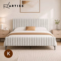 Artiss Bed Frame KING Size Mattress Base Wooden Platform Fabric Beige AMMY
