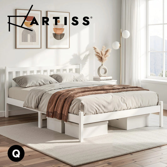 Artiss Bed Frame QUEEN Size Wooden Mattress Base Timber Platform White SOFIE