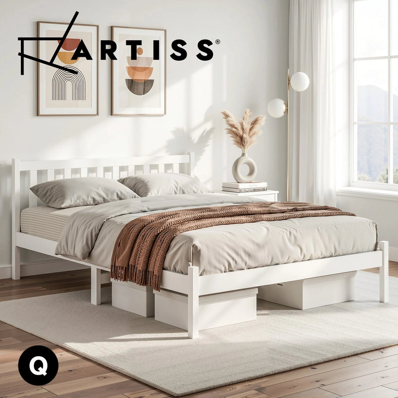 Artiss Bed Frame QUEEN Size Wooden Mattress Base Timber Platform White SOFIE