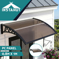 Instahut Window Door Awning 0.8mx1m Brown Hollow PC Panel Plastic Frame