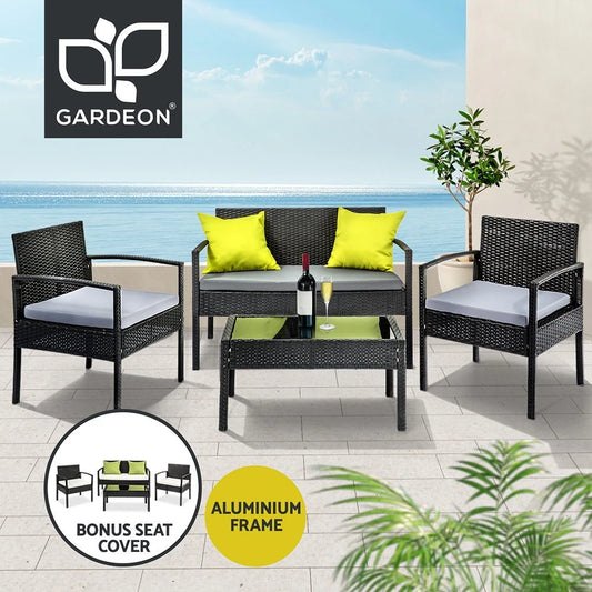 Gardeon Outdoor Sofa Set Wicker Lounge Setting Table and Chairs Patio Furniture