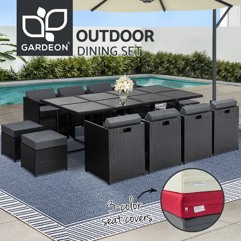 Gardeon Outdoor Dining Set 13 Piece Wicker Table Chairs Setting Black
