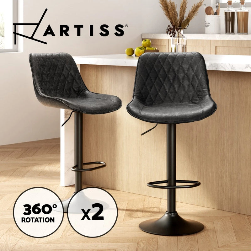 Artiss 2x Bar Stools Kitchen Counter Stool Gas Lift Vintage Leather Black