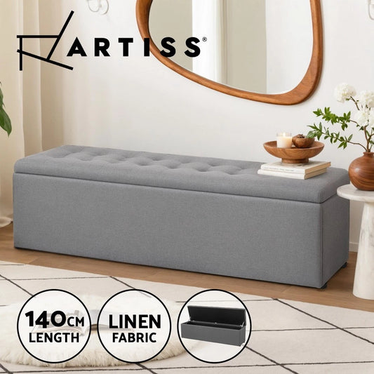 Artiss Storage Ottoman Blanket Box Bench 140cm Linen Chest Foot Stool Grey