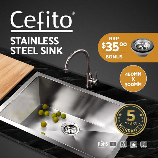 Cefito Kitchen Sink 45X30CM Stainless Steel Basin Single Bowl Silver