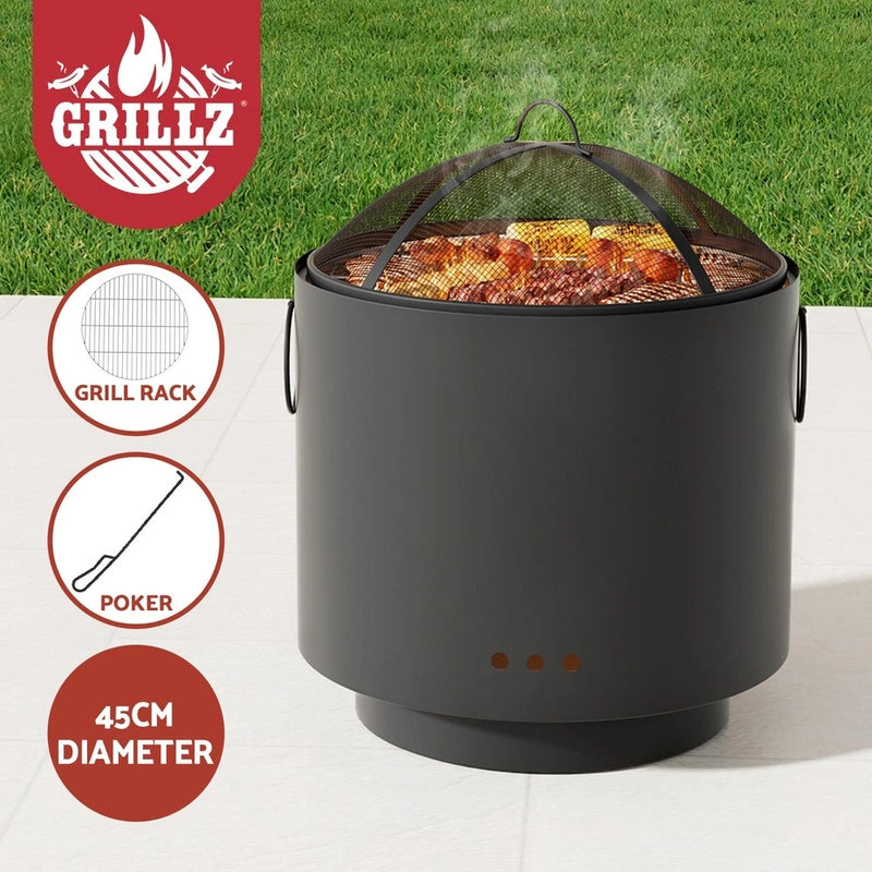 Grillz Fire Pit BBQ Charcoal Smoker Portable Mesh Pits Outdoor Camping Fireplace