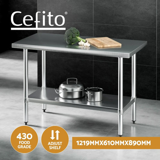 Cefito Stainless Steel Kitchen Benches Work Bench Food Prep Table 1219x610mm 430