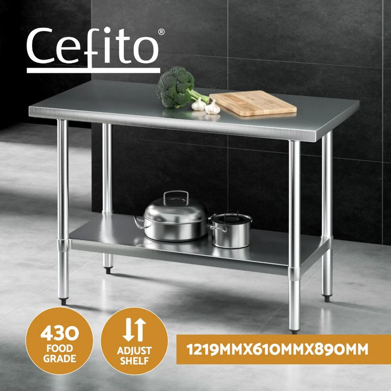 Cefito Stainless Steel Kitchen Benches Work Bench Food Prep Table 1219x610mm 430