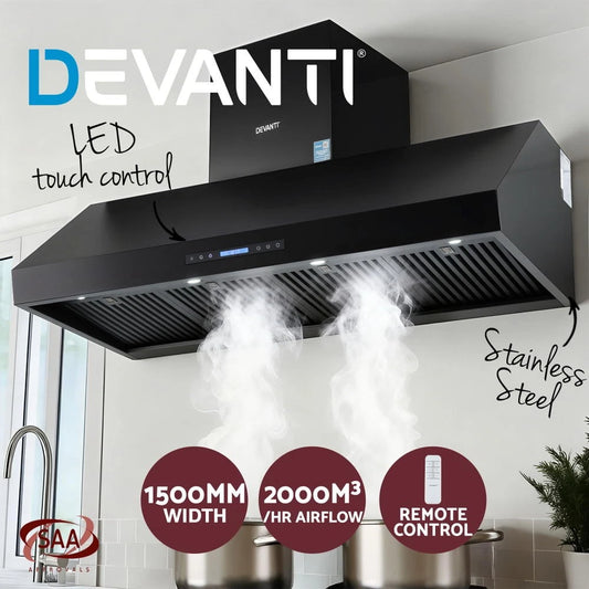 Devanti 1500mm Commercial BBQ Range Hood 150cm W/ Remote Control Black